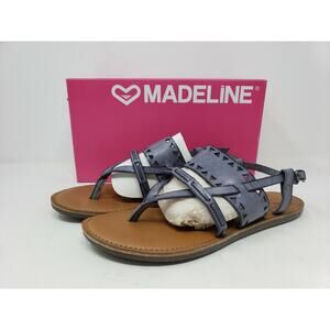 Women's Madeline Girl BON BON Blue Slate Buckle Strap 10 Open Toe Sandal Shoes